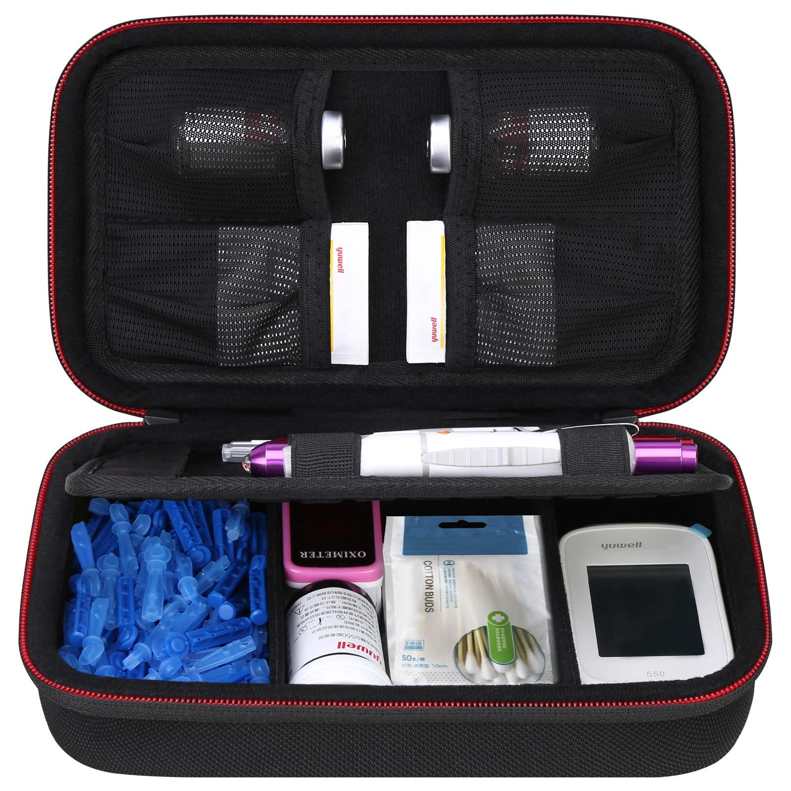 Elonbo Diabetic Supplies Travel Case, Glucose Meter Portable Storage Black