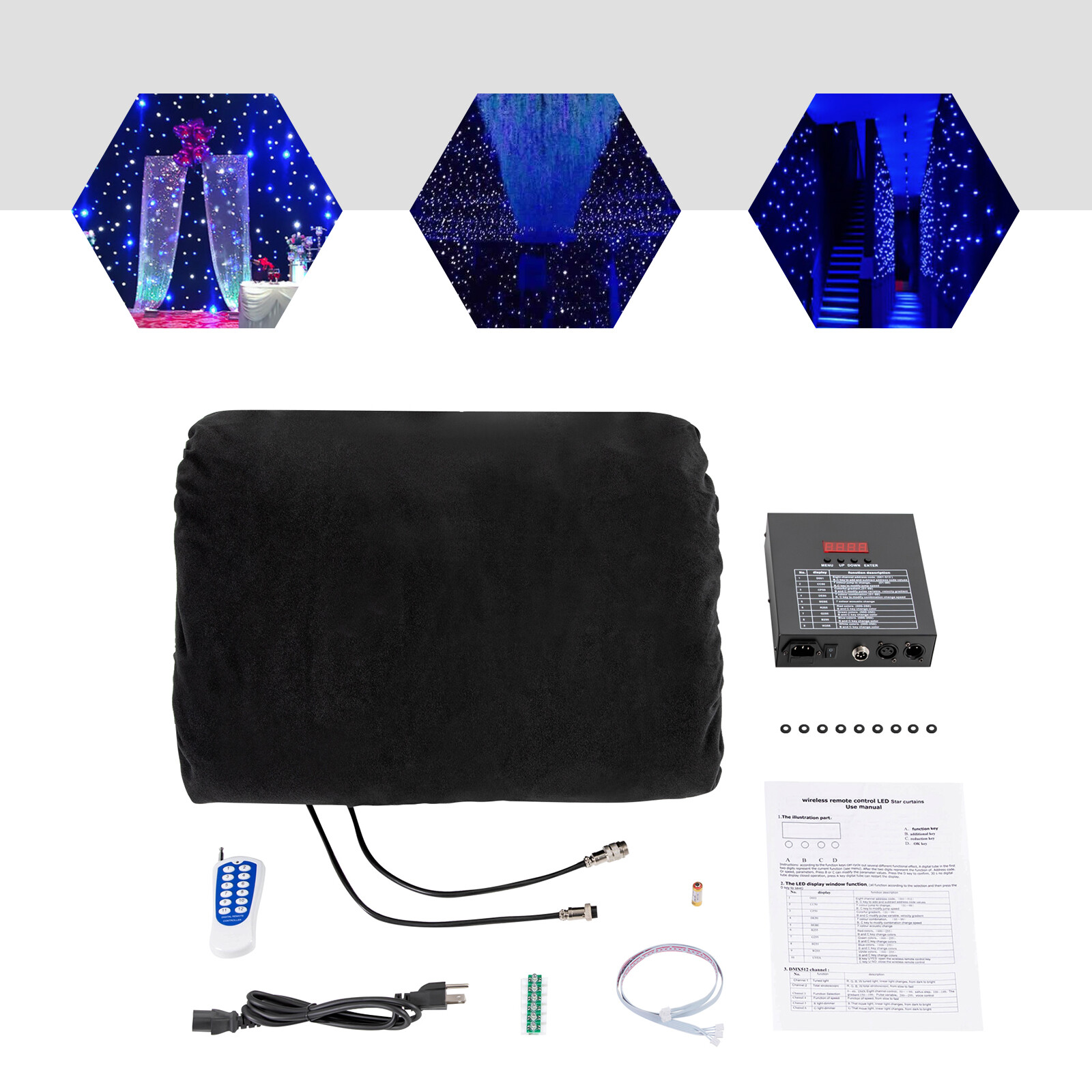LED Stage Backdrop Blue & White Light Starry Sky Backdrop Star Curtain 13*x13ft