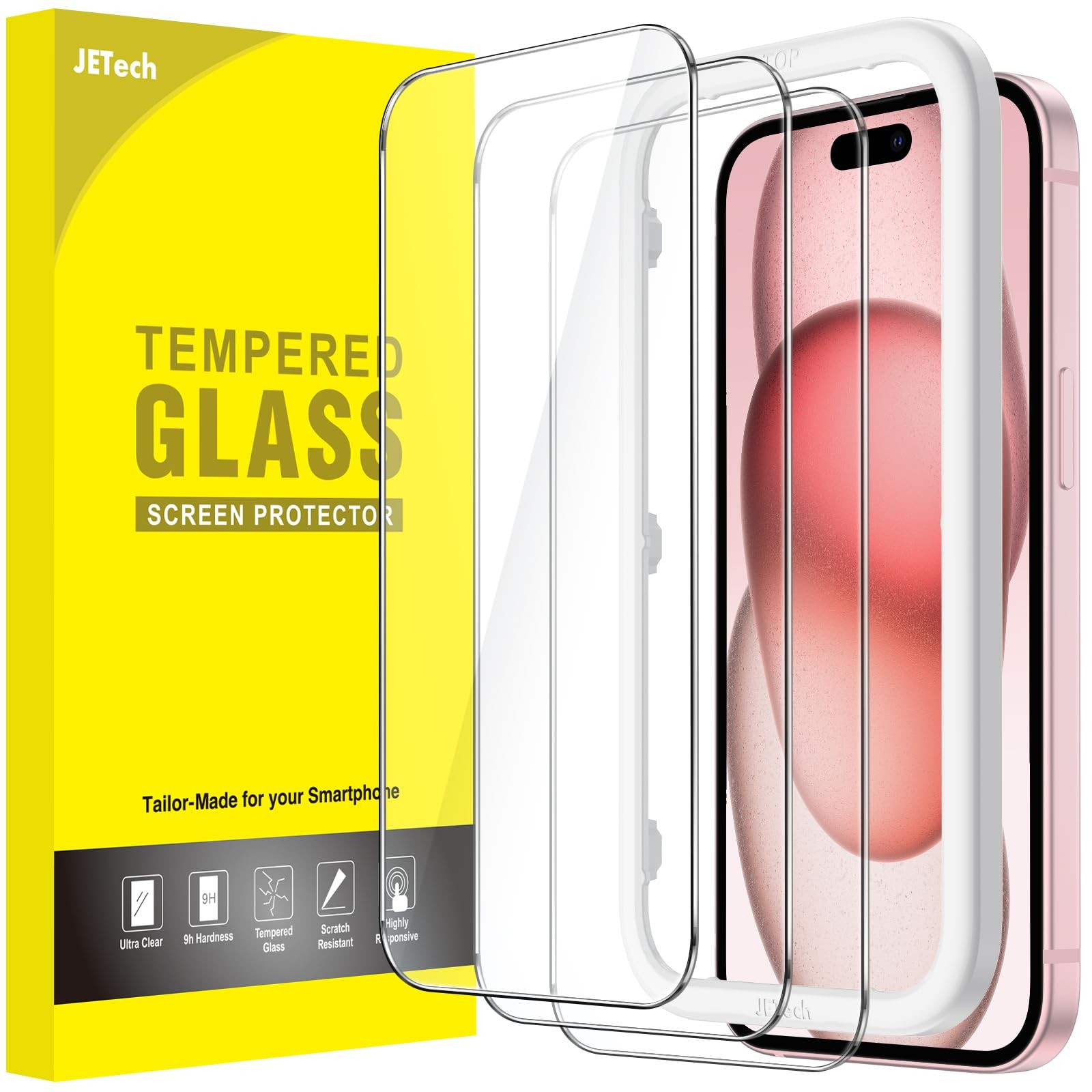JETech Screen Protector for iPhone 15 6.1-Inch, 15, 15-6.1 Inch