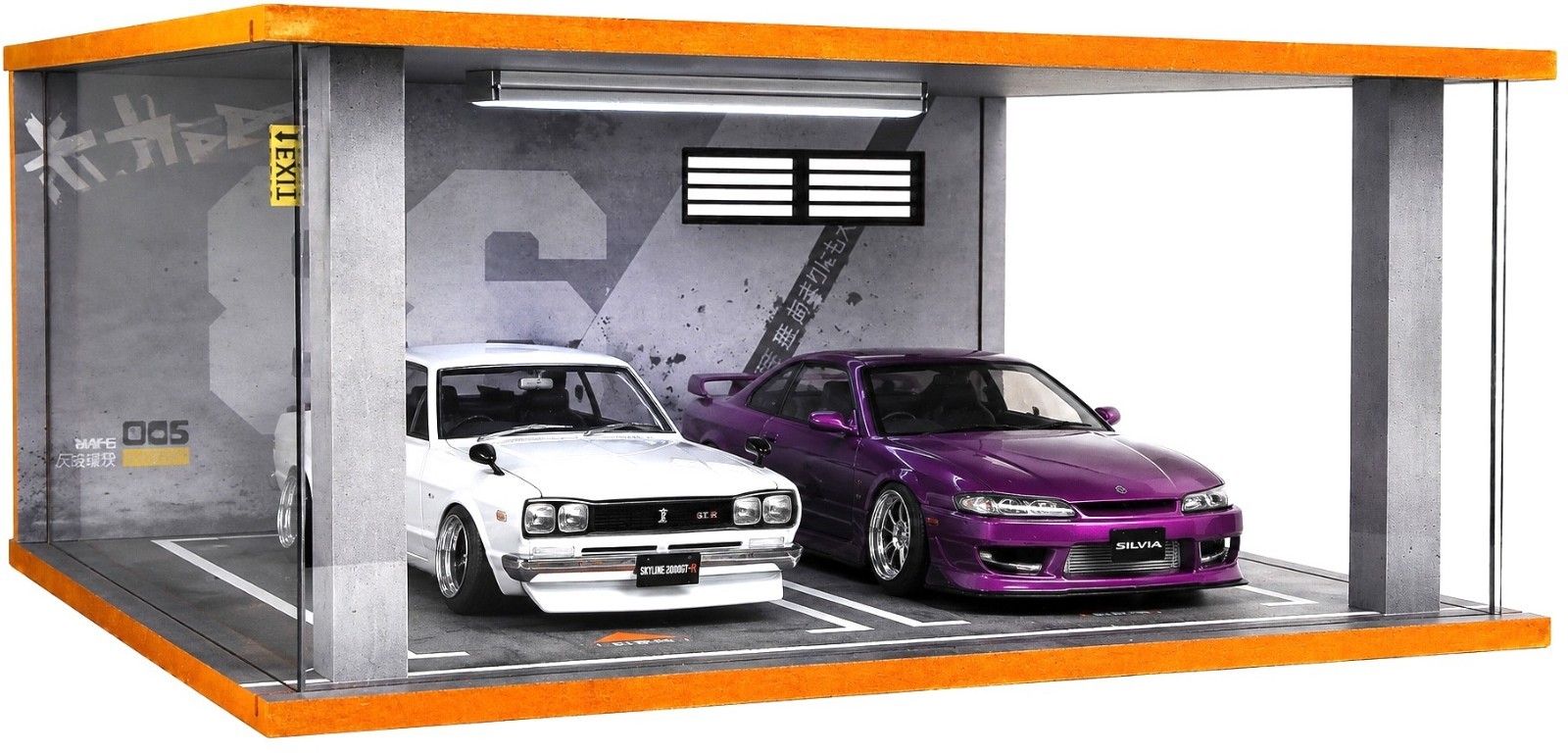 Car Display Case 2 Slot LED Light 1/18 Model Acrylic Diecast Parking Show Box