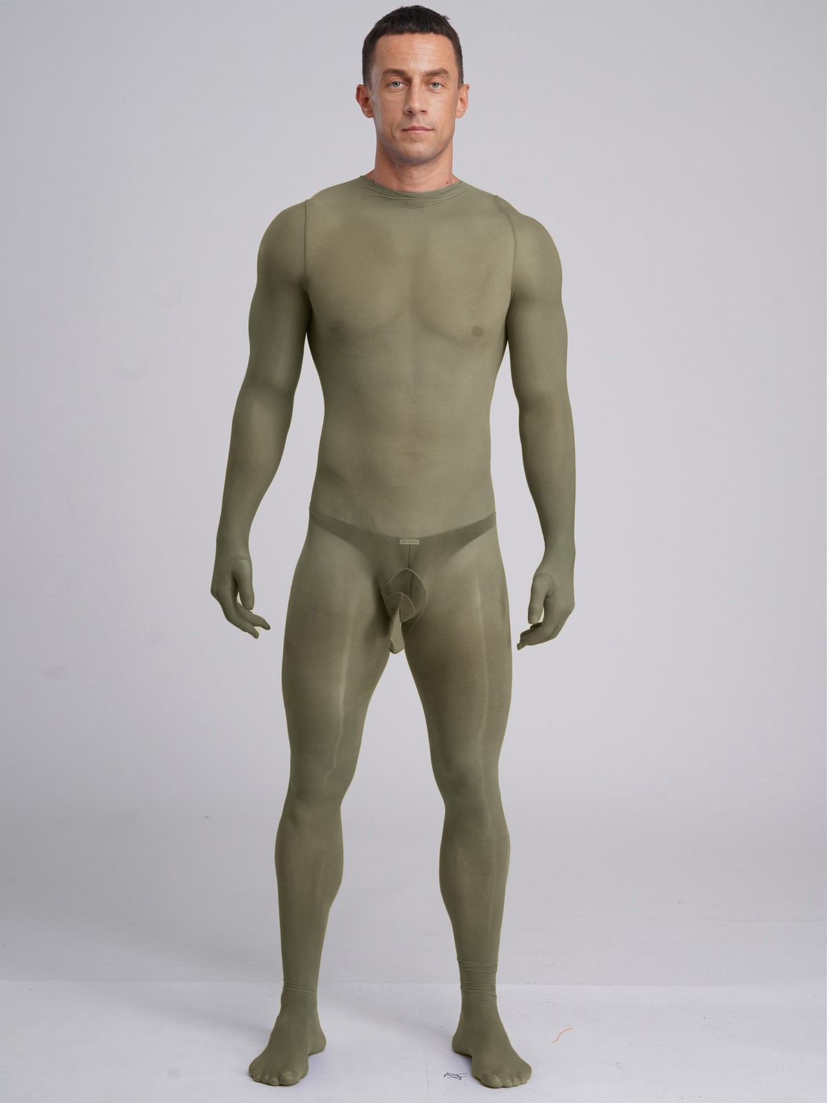 Men Unitard One-Piece Bodysuit Full-body Jumpsuit Silky Nightwear Sissy Opaque