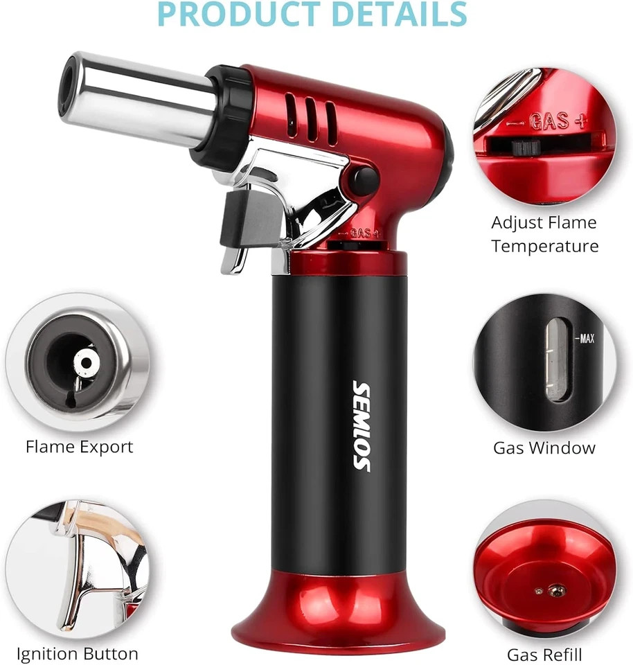Refillable Butane Torch with Fuel Gauge, Safety Lock & Adjustable Flame