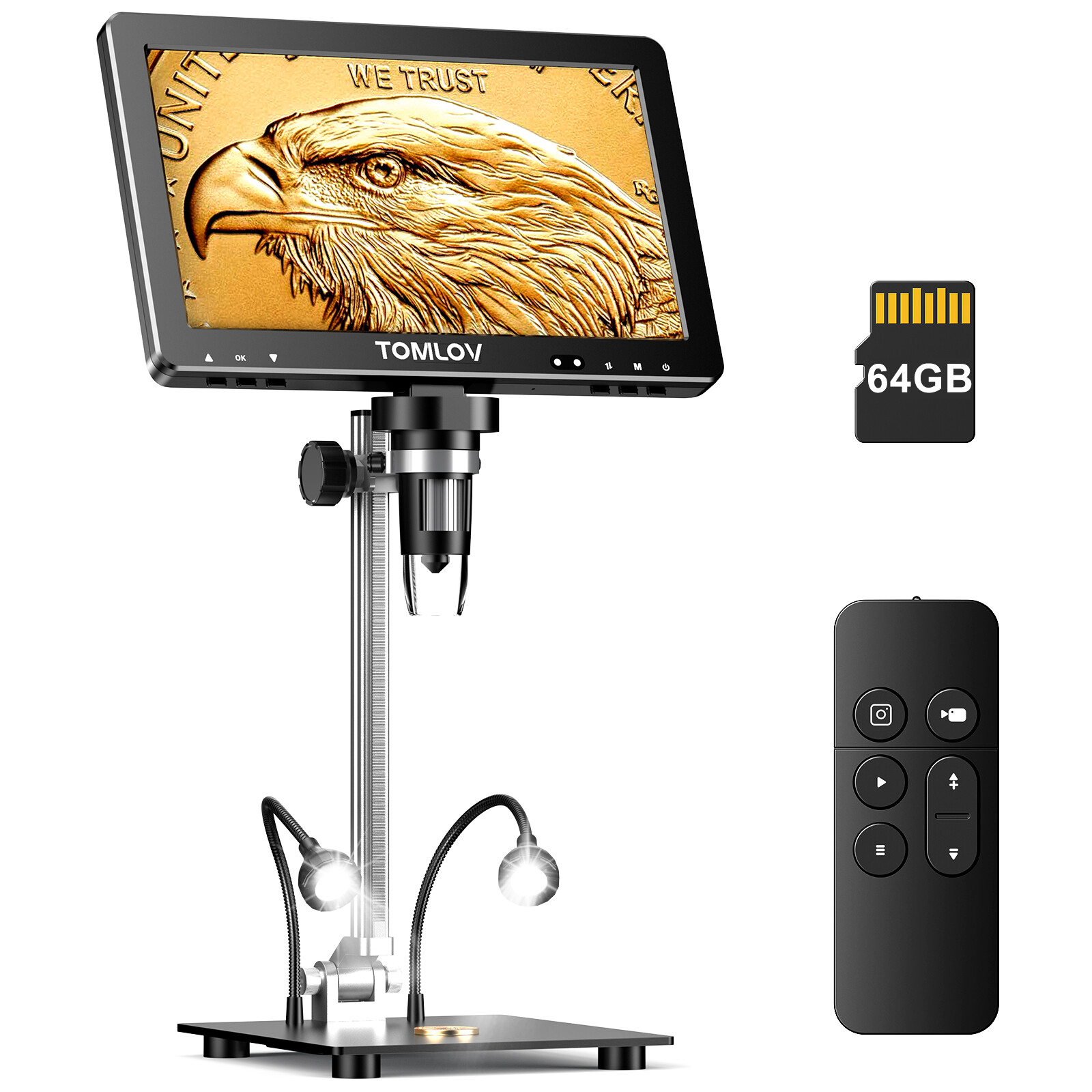 TOMLOV DM9 Max 10" HDMI Digital Microscope 24MP Coin Microscope 1500X Magnifier
