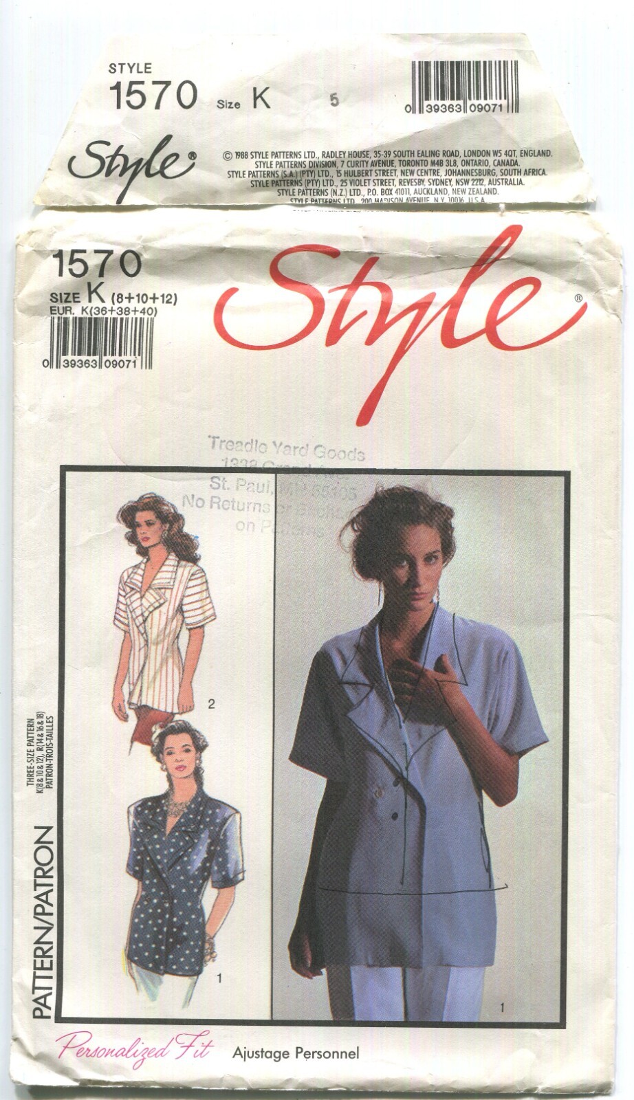 STYLE 1570 MISSES' BLOUSE W/ VARIATIONS SZ 8-12 UNCUT