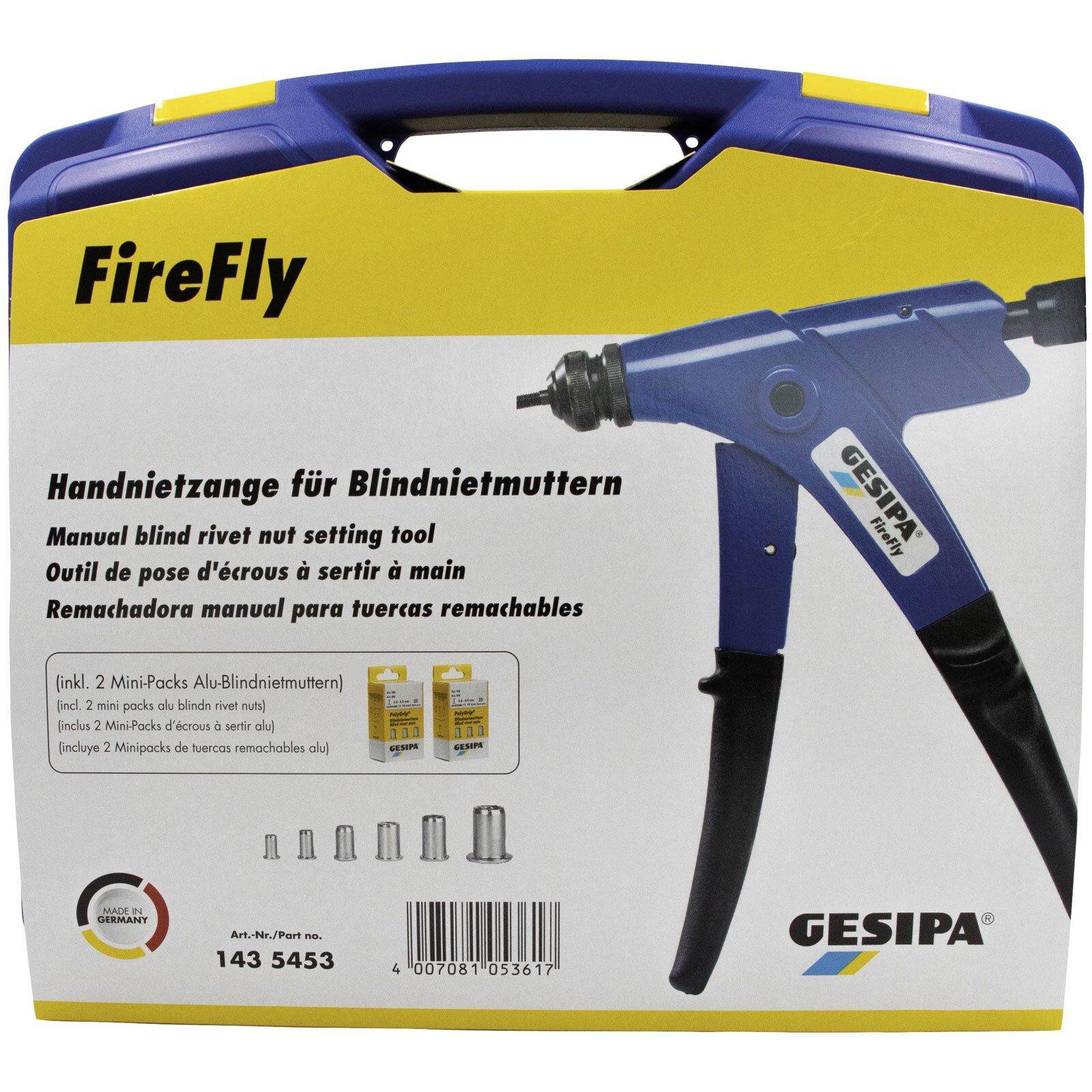 Gesipa 1435453 FireFly Riveter Set Hand Blind Nut Tool Ergonomic Low Force