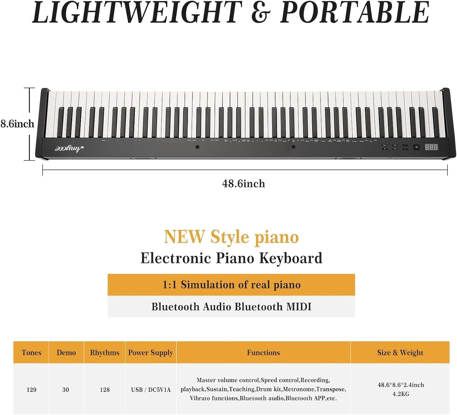88-Key Portable Digital Piano with Foldable Stand & Carrying Case for Beginners