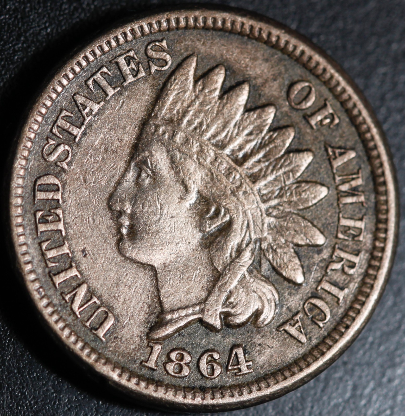 1864 INDIAN HEAD CENT - XF EF - With LIBERTY & DIAMONDS - CN Copper Nickel