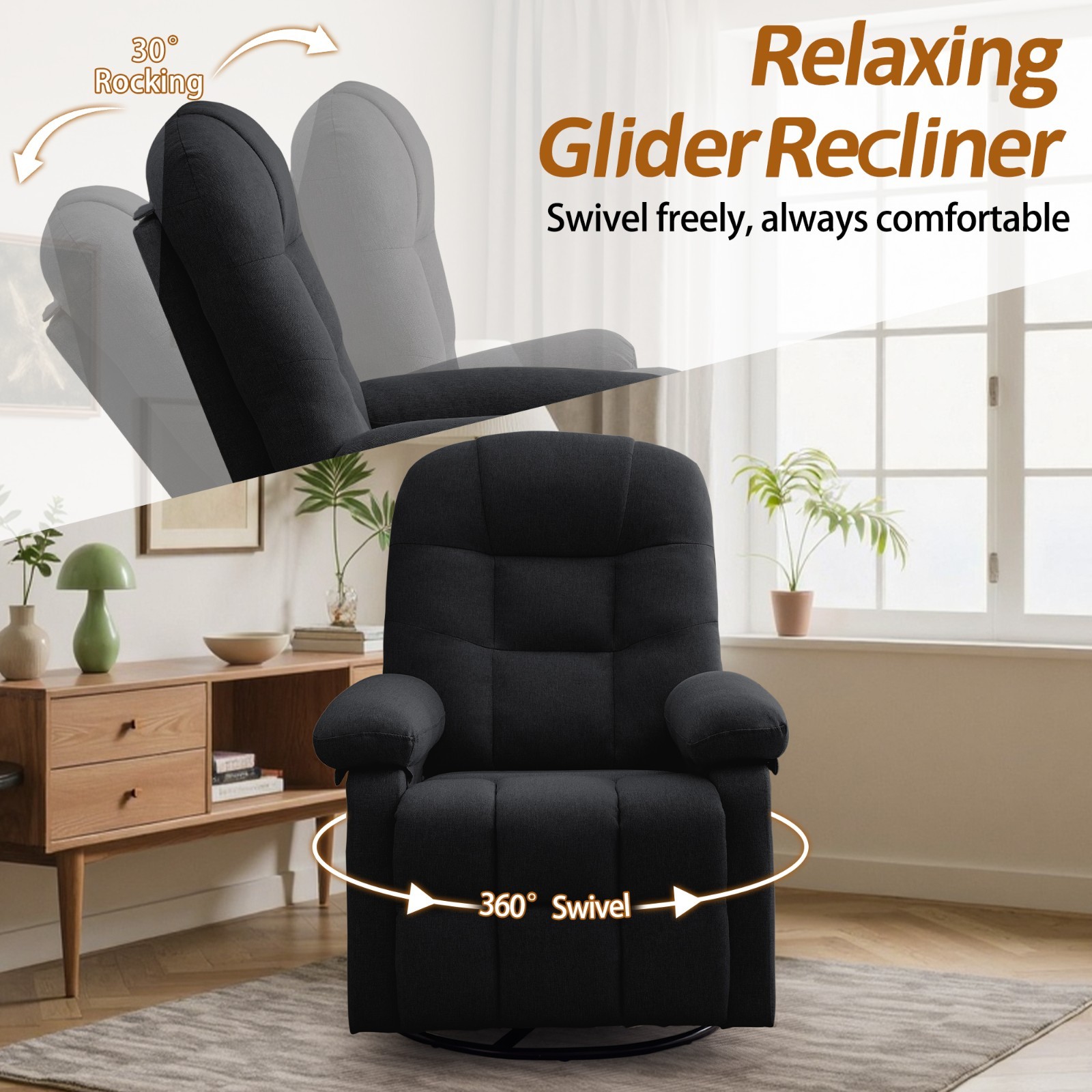 Korser Manual Swivel Rocker Recliner Chair Small Recliner Sofa for Small Spaces