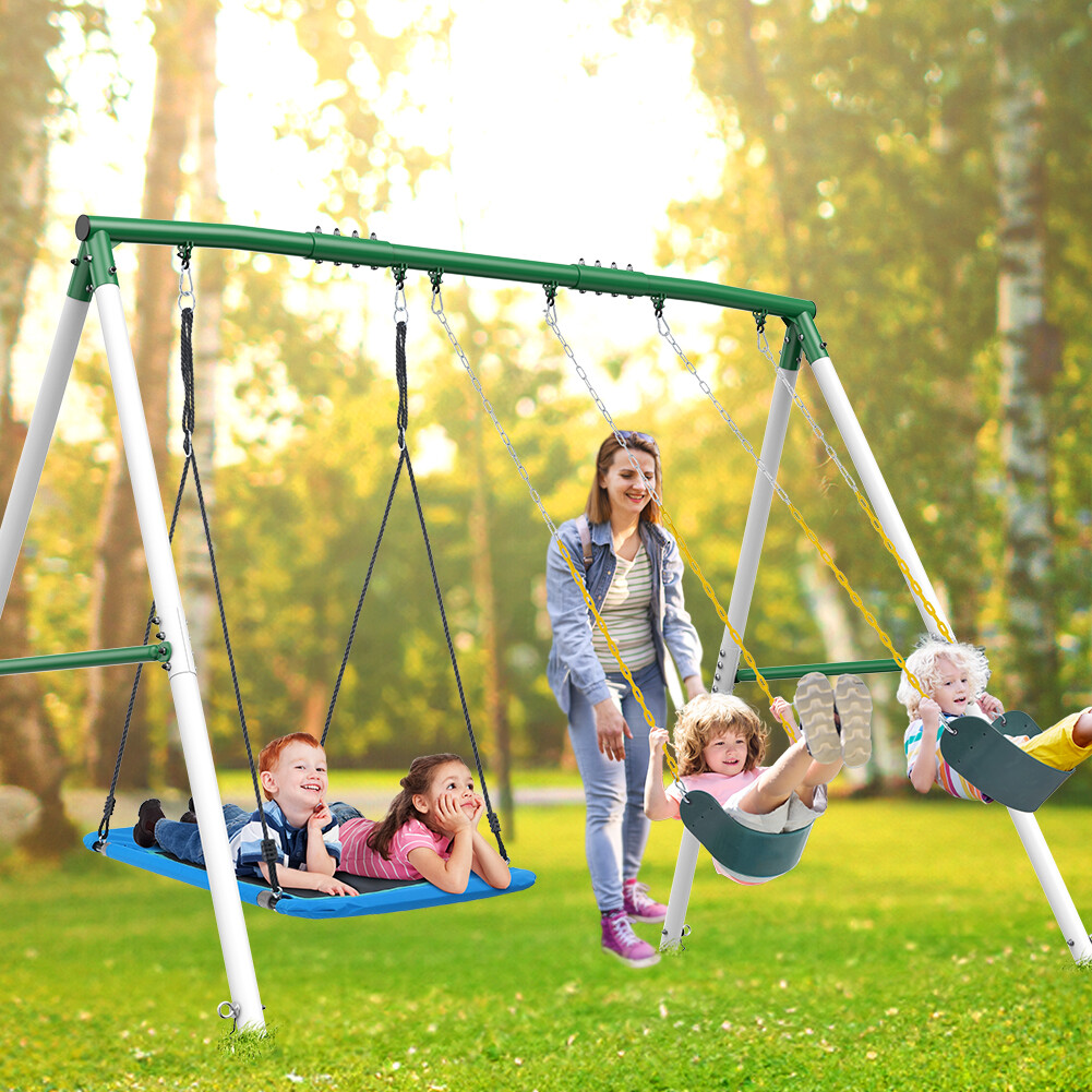 770lb Heavy Duty Large Metal Swing Set with 3 Swings Kids Adult Backyard Playset