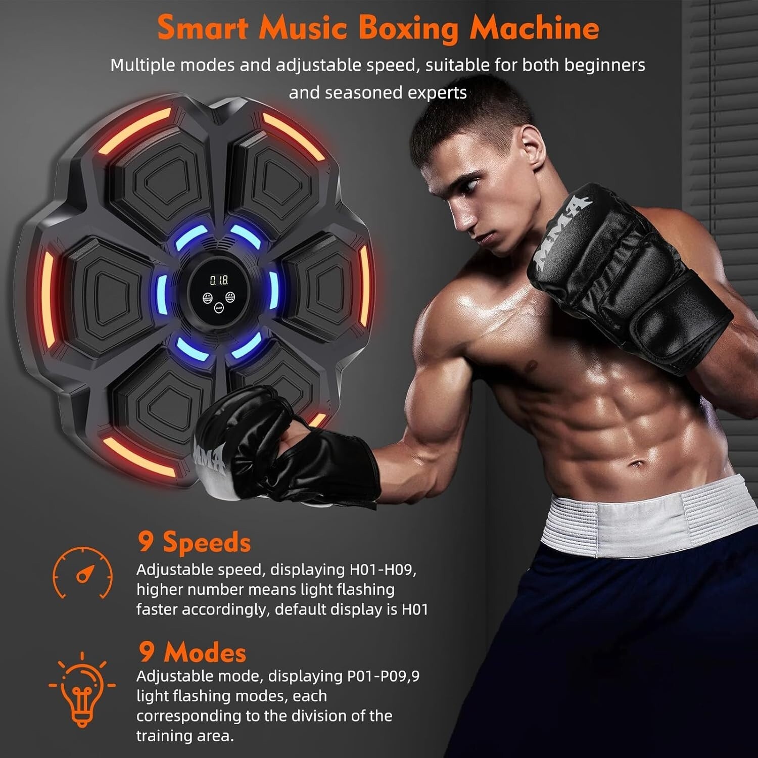 Máquina De Boxeo Musical Para Adultos: 9 Modos Y 9 Velocidades Con Guantes NUEVO