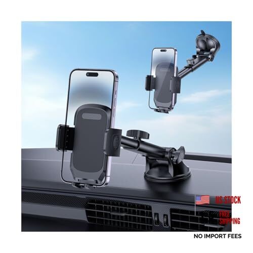 Car Phone Holder, 360° Adjustable Strongest Suction Vehicle Dashboard Black