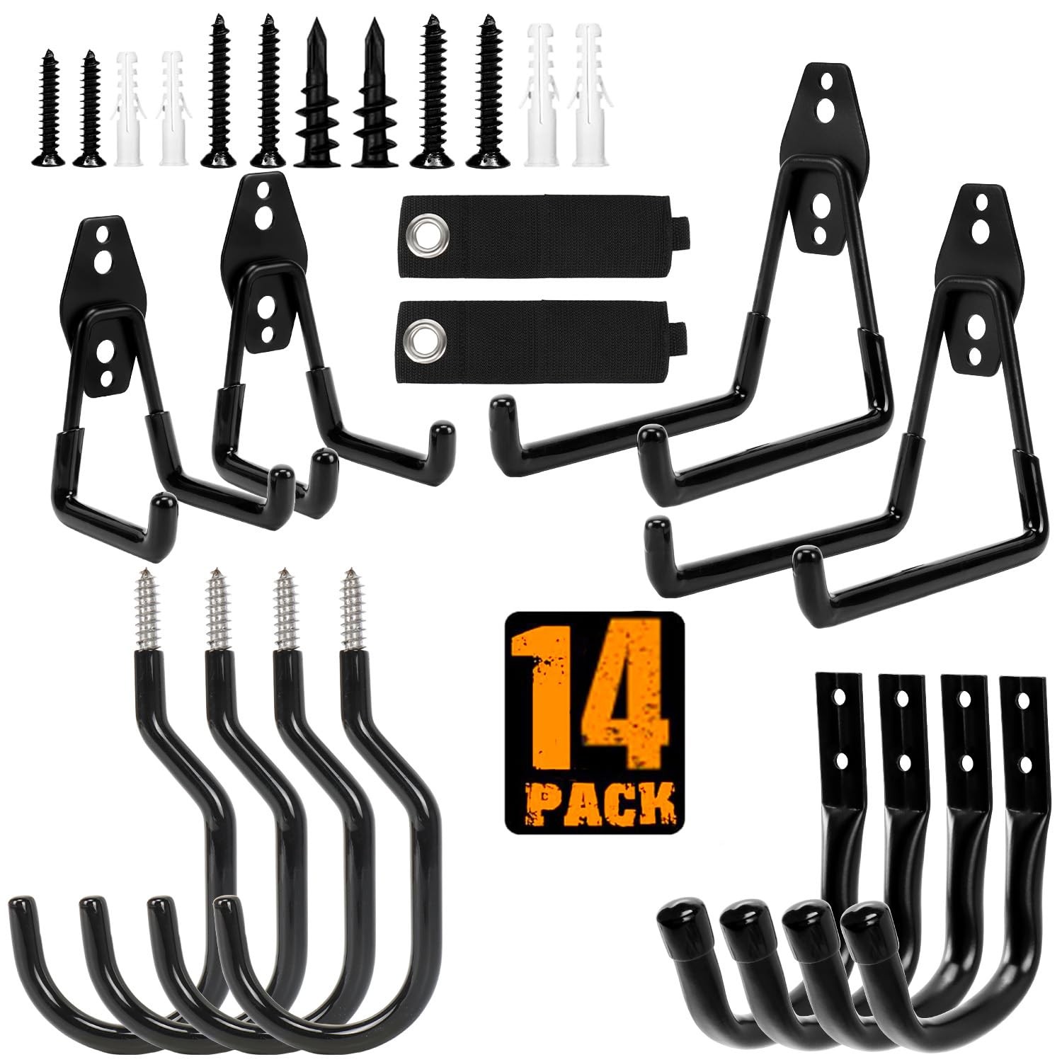 Garage Hooks, 14 Pack Garage Storage Hook Heavy Duty Solid Steel Wall Hooks, ...