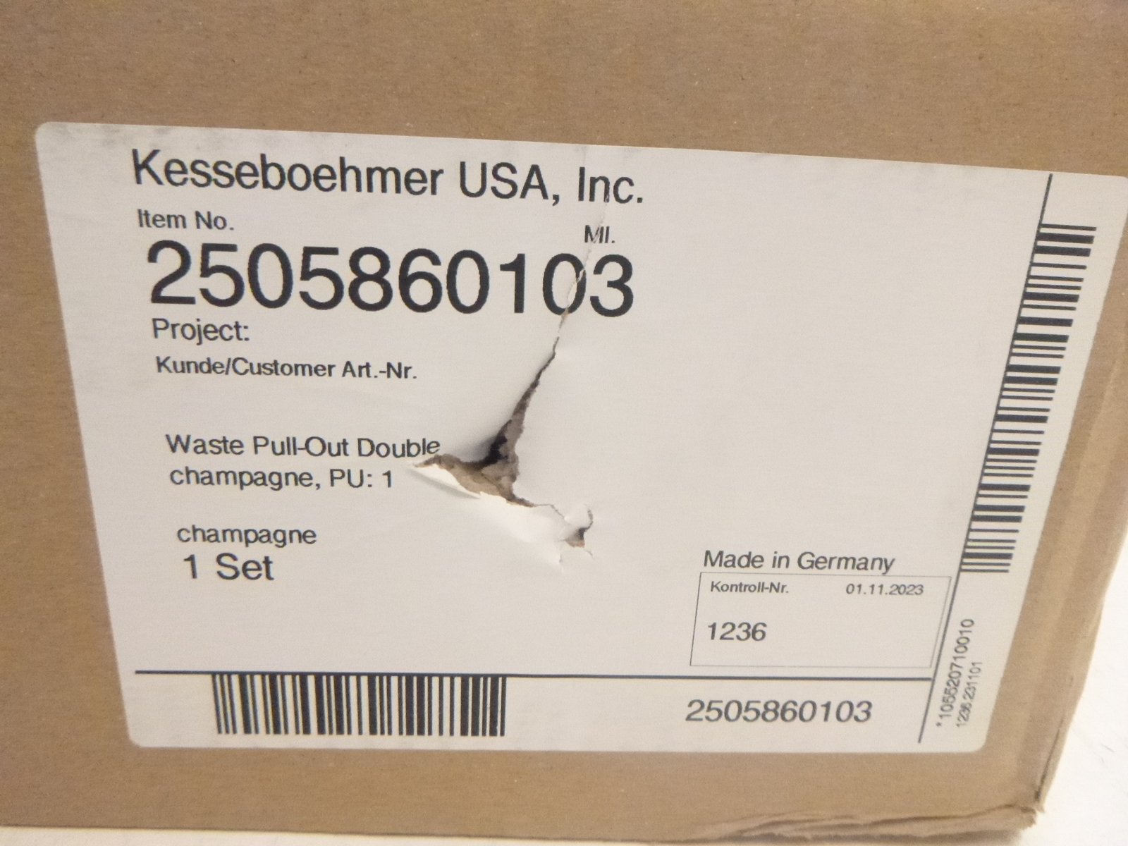 Kessebohmer 14" Cabinet Pull Out Frame 2505860103 Champagne Finish 2 Container