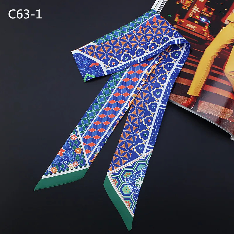 Geometric Print Skinny Scarf Women Silk Bag Ribbon Hair Headband Long Scarves