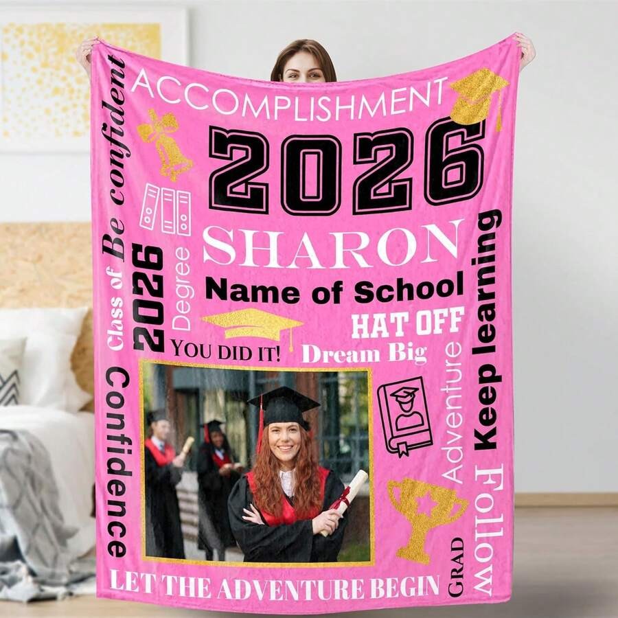 Custom Class 2026 Graduation Blanket Personalized Photo Text Name Throw Gift♪