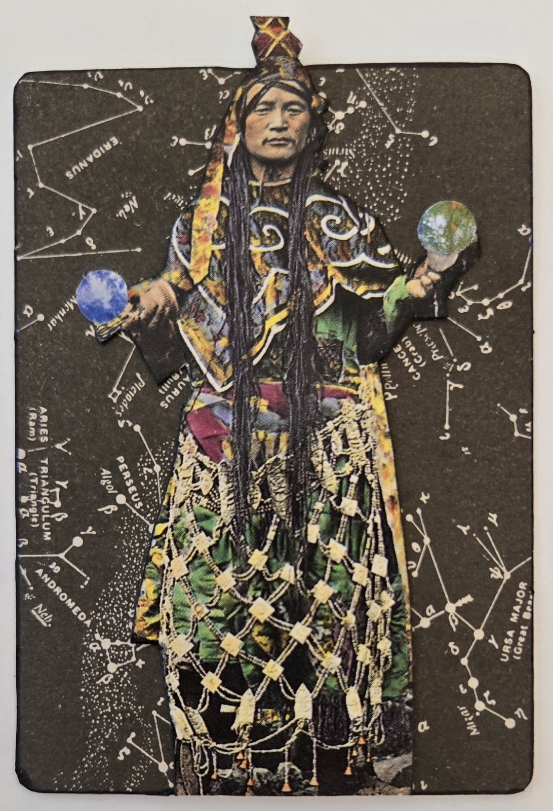 Collage Art Card ACEO ATC OOAK Mystic Man Stars Magic Fortune Scales Of Justice
