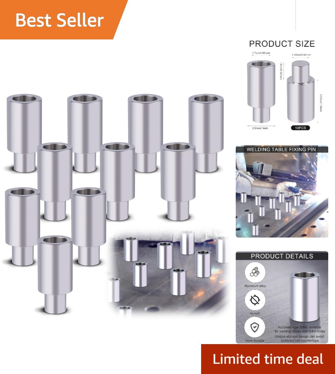 Durable 10-Piece Aluminum Alloy Welding Fixture Pins - Ideal for Portable Tables