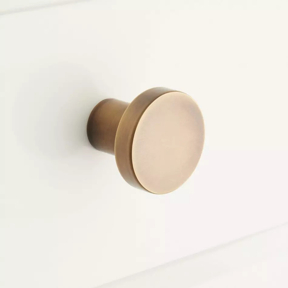 Signature Hardware-Orvin Brass Flat Round Cabinet Knob - Antique Brass pack of 6