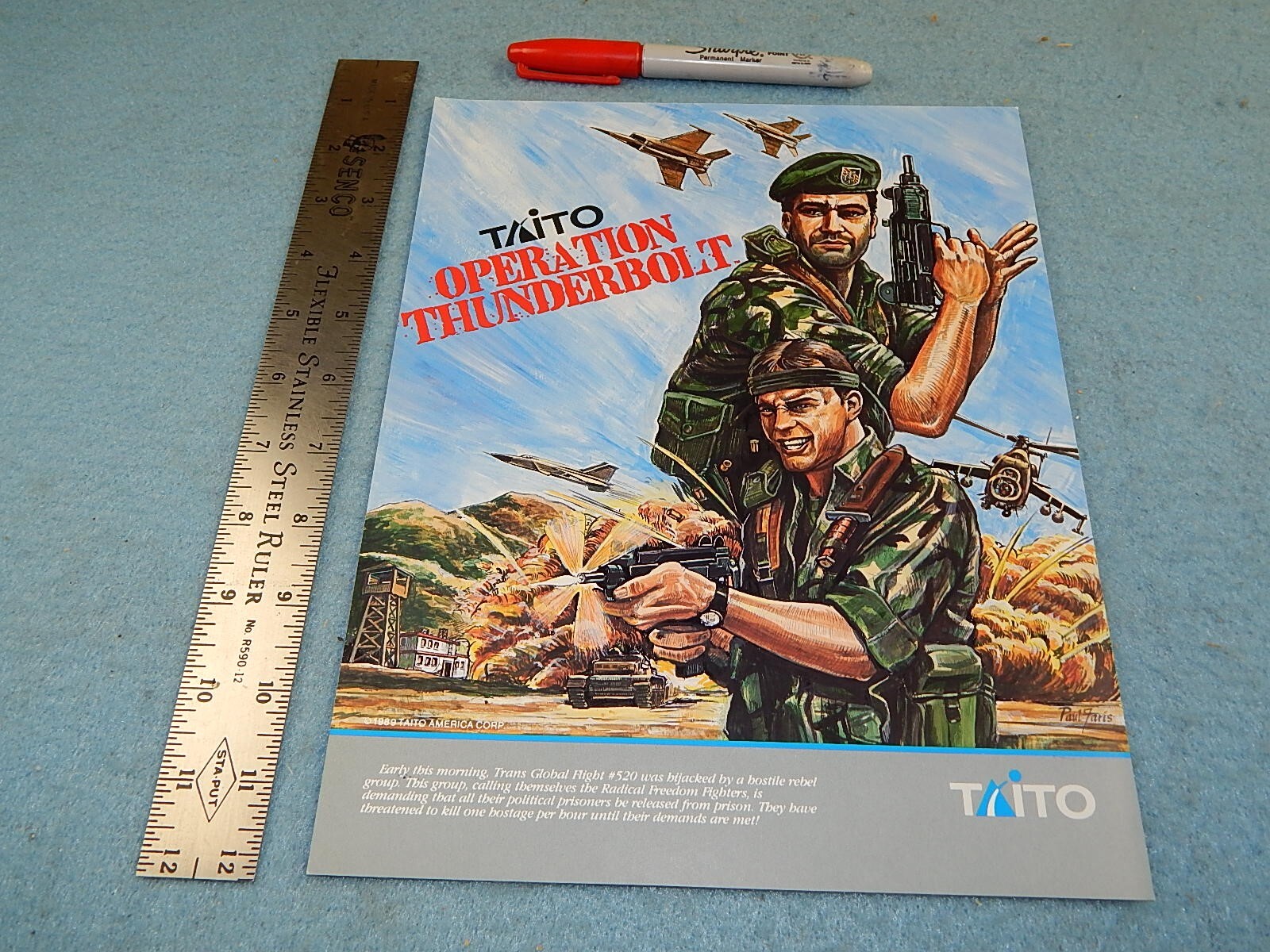 1989 Taito OPERATION THUNDERBOLT video game advertising flyer
