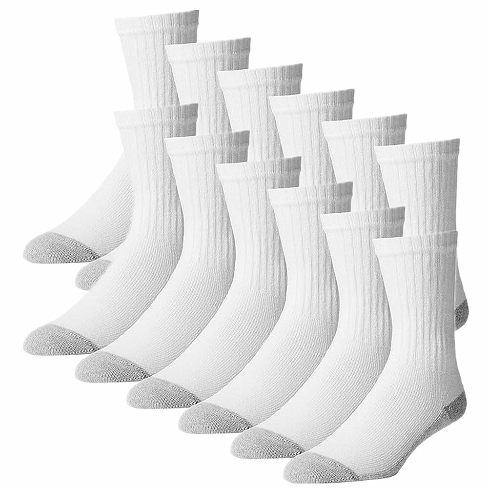 Men's 6 Pairs Cotton Athletic 2 Tone Gray White Crew Long Socks Size 9-11 10-13