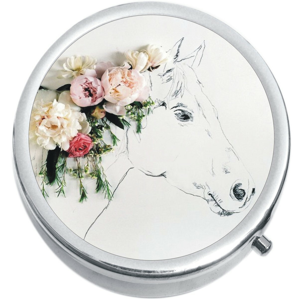 Horse With Flowers Medicine Vitamin Pill Box