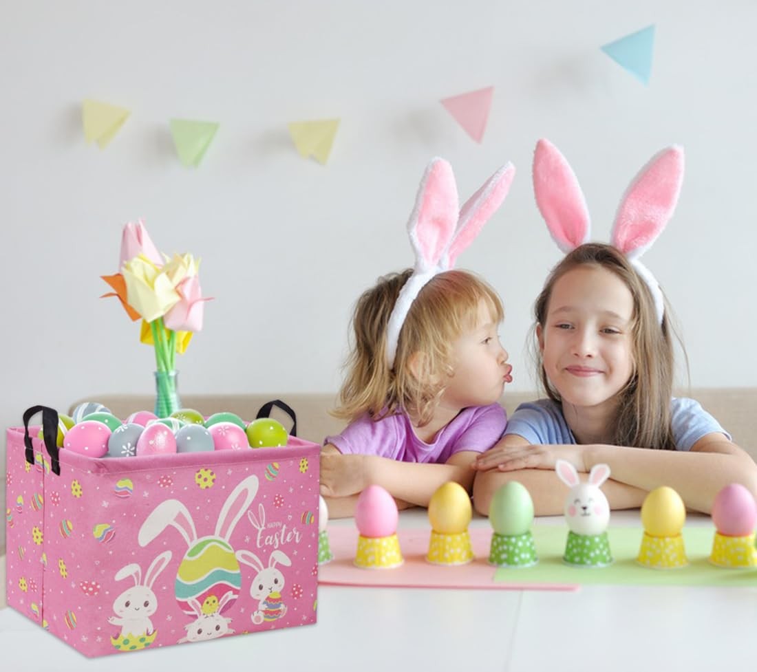 DDBASKET Rectangular Easter Baskets Gift Basket Empty Pink Bunny Kids Storage...