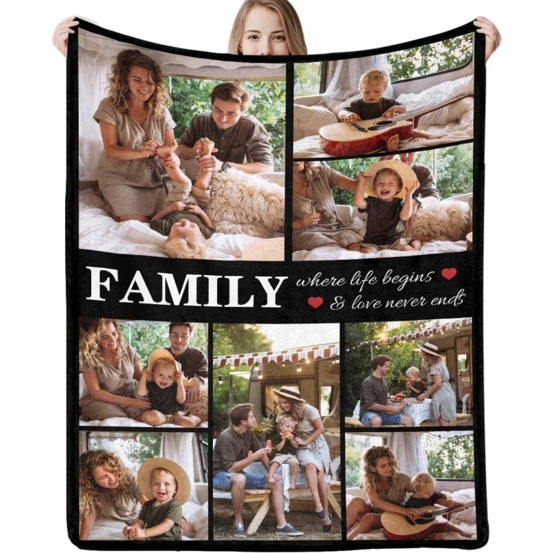 Custom 1pc Christmas Personalized Photo Family Blanket Custom Photos/Text Gift ♪