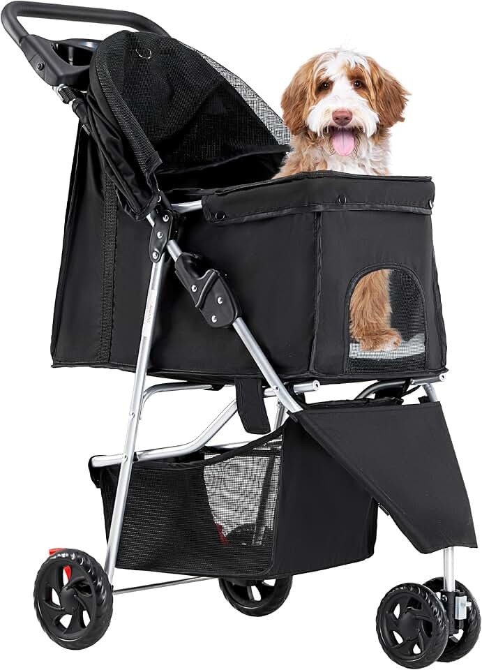 NEWBULIG Foldable 3 Wheel Pet Stroller for Dogs and Cats