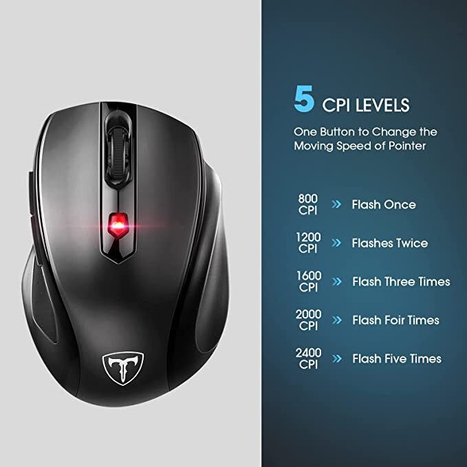 VicTsing Wireless Gaming Mouse Ergonomic 5 Adjustable DPI Levels 6 Buttons Black