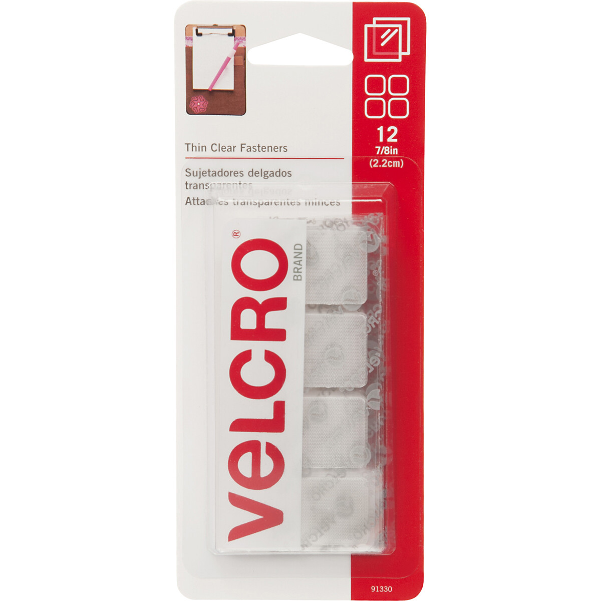 VELCRO(R) Brand Thin Fasteners Squares 7/8" 12/Pkg Clear