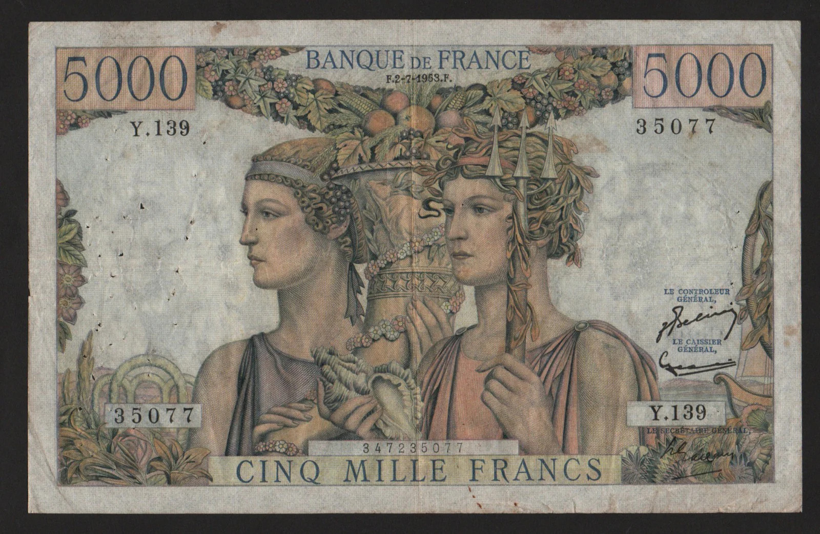 FRANCE 5000 FRANCS 02/07/1953 LAND AND SEA BB