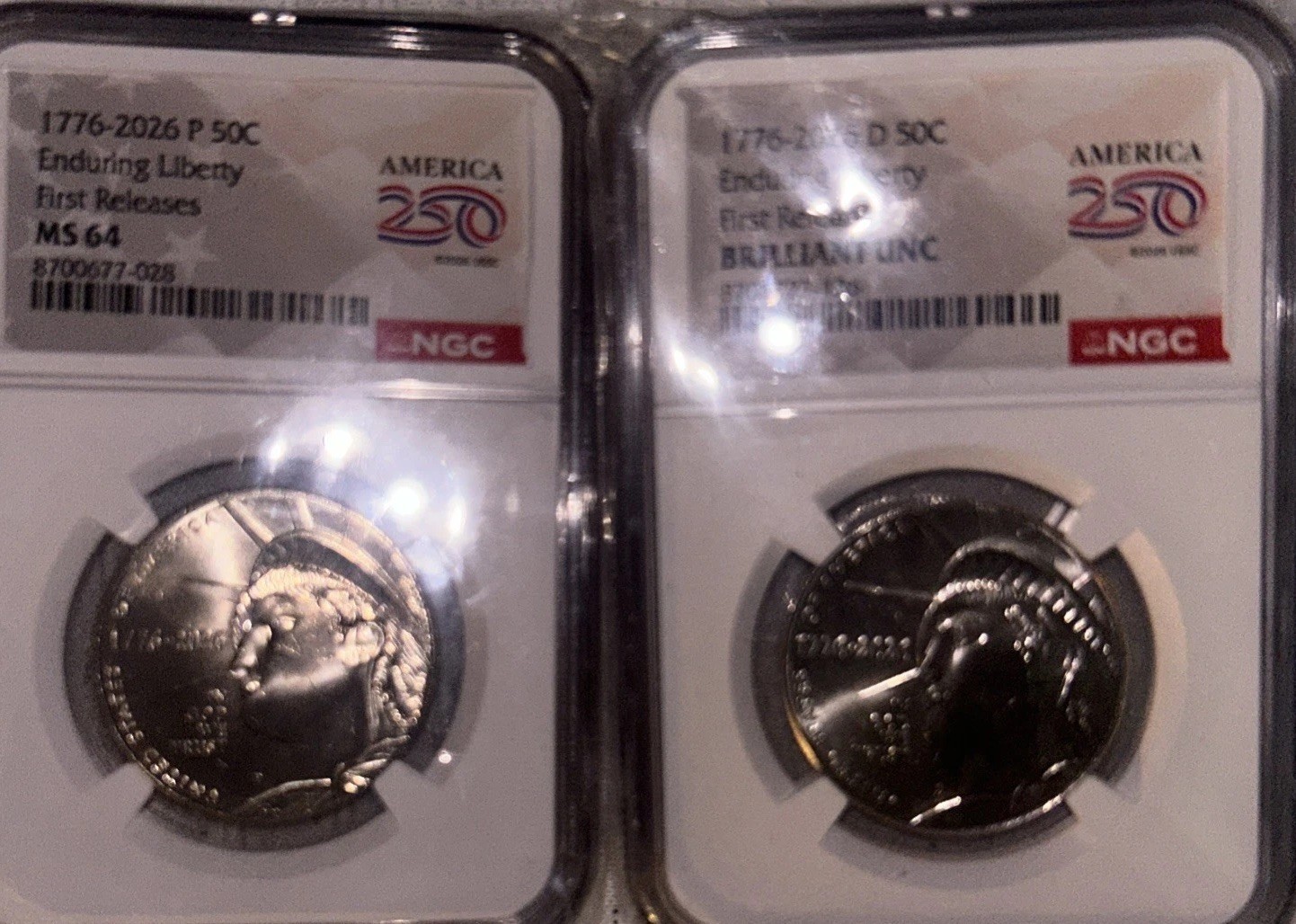 1776 2026 P D Enduring Liberty Half Dollars NGC MS64 🔥FIRST RELEASES🔥2-COINS
