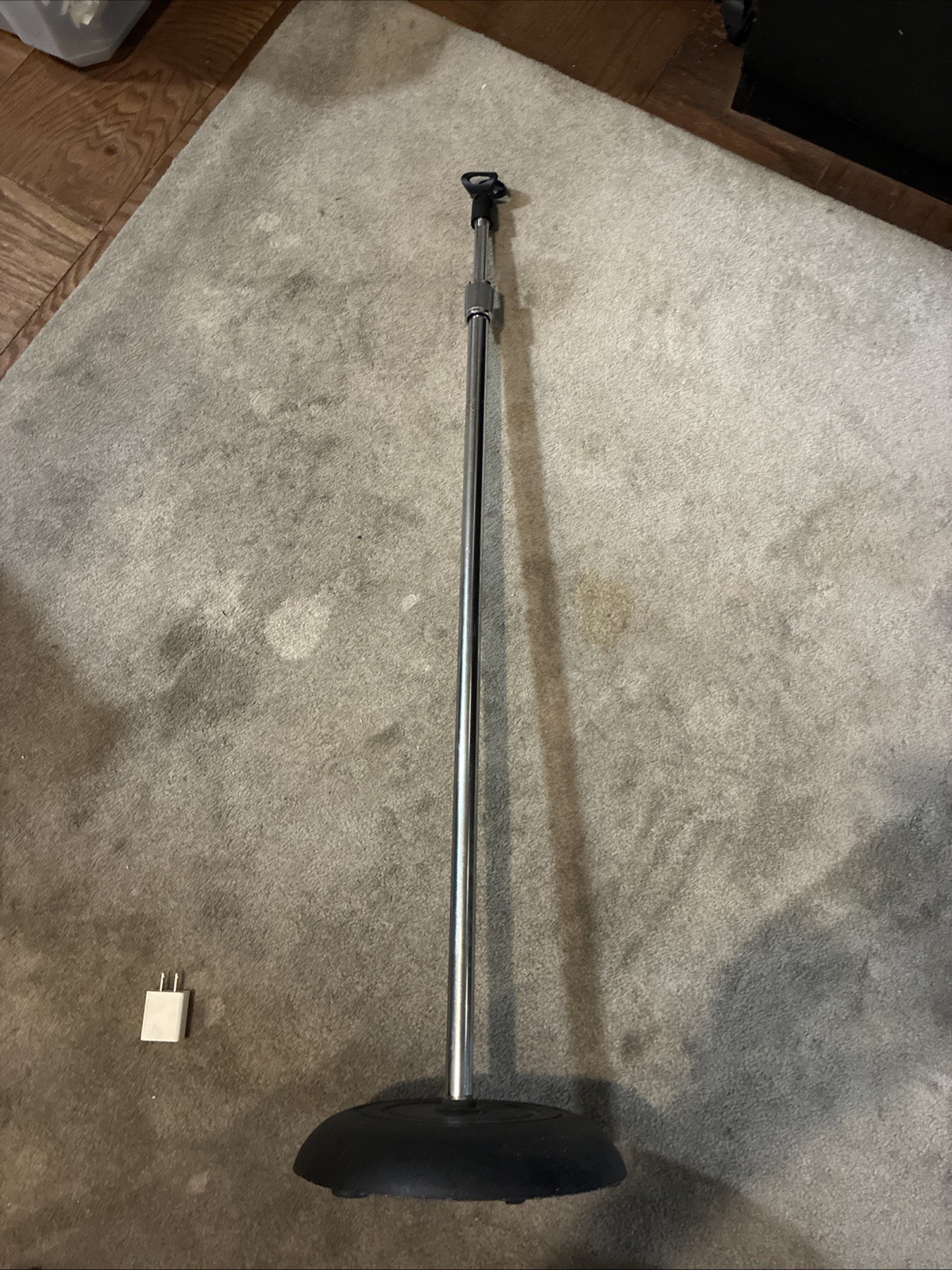 Vintage Atlas Sound Round Base Mic Stand Holder Chrome Telescoping 35" To 60"