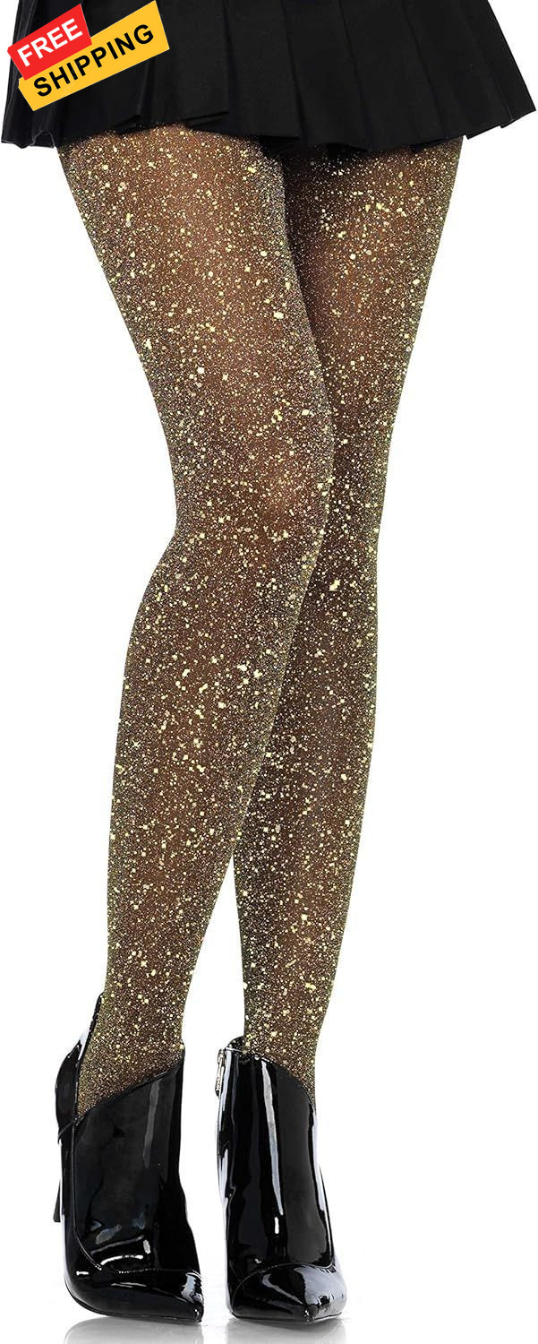Leg Avenue Women's stretchy High Waist Lurex Shimmer Tights With Black/Gold