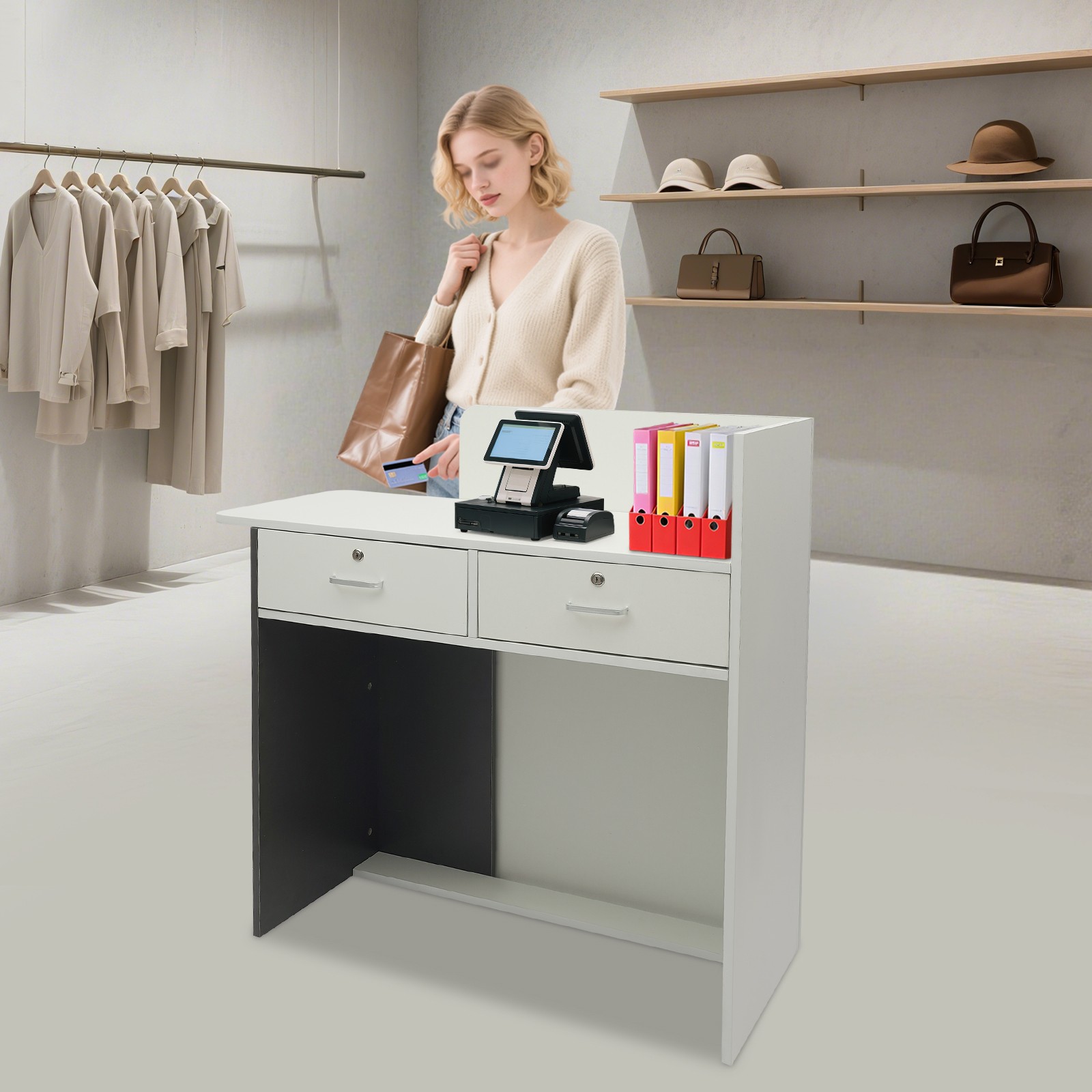 Spacious LED Reception Desk Dark Grey & White Front Desk Checkout Counter
