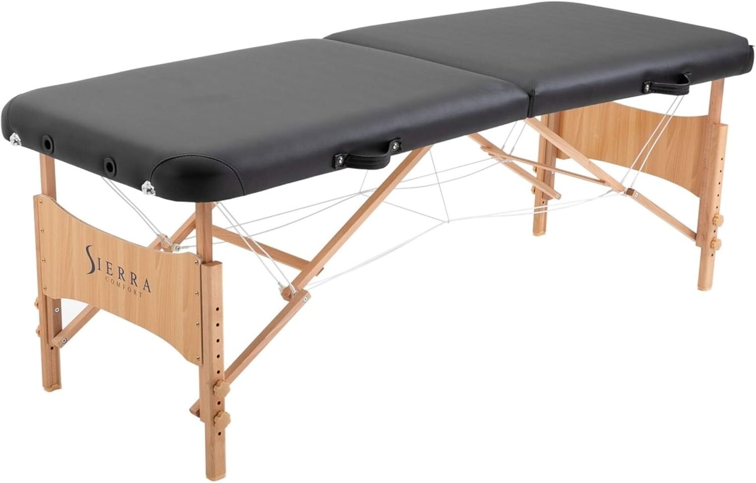 Portable Beech Hardwood Massage Table with Adjustable Height - Black/Beige