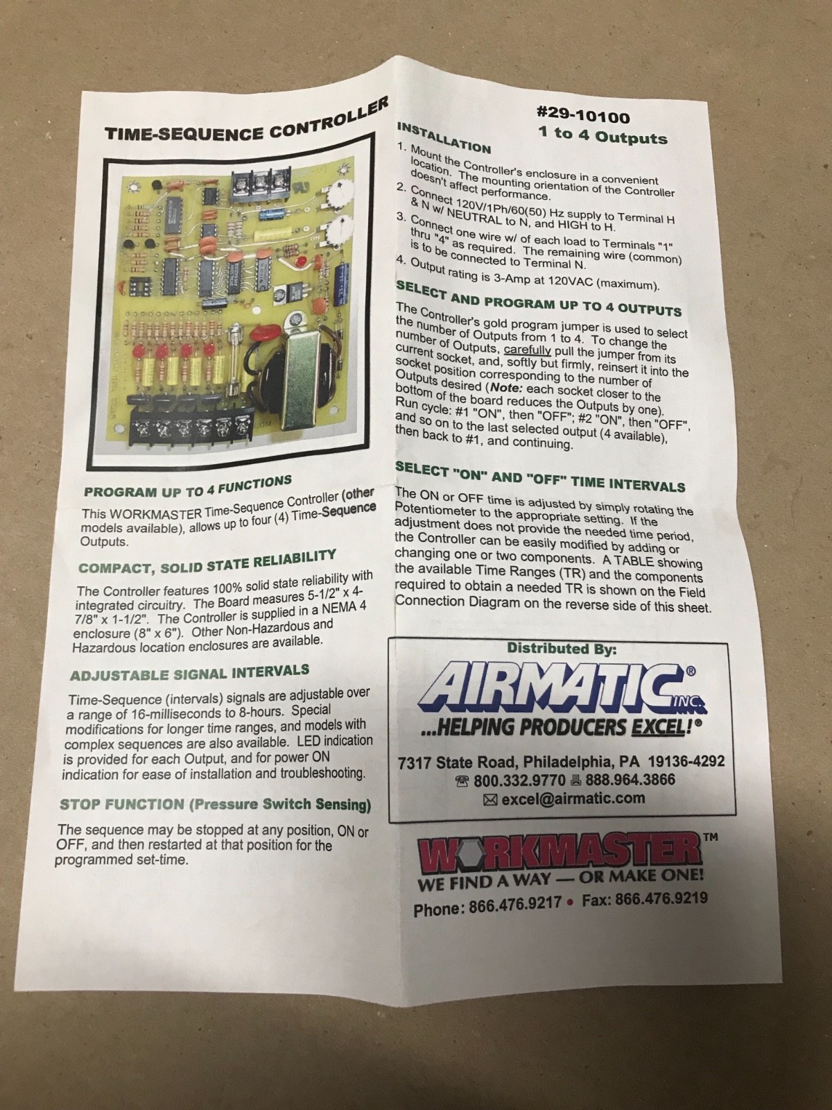 Workmaster Time-Sequence Controller 29-10100 1 to 4 Outputs ***NEW!!***