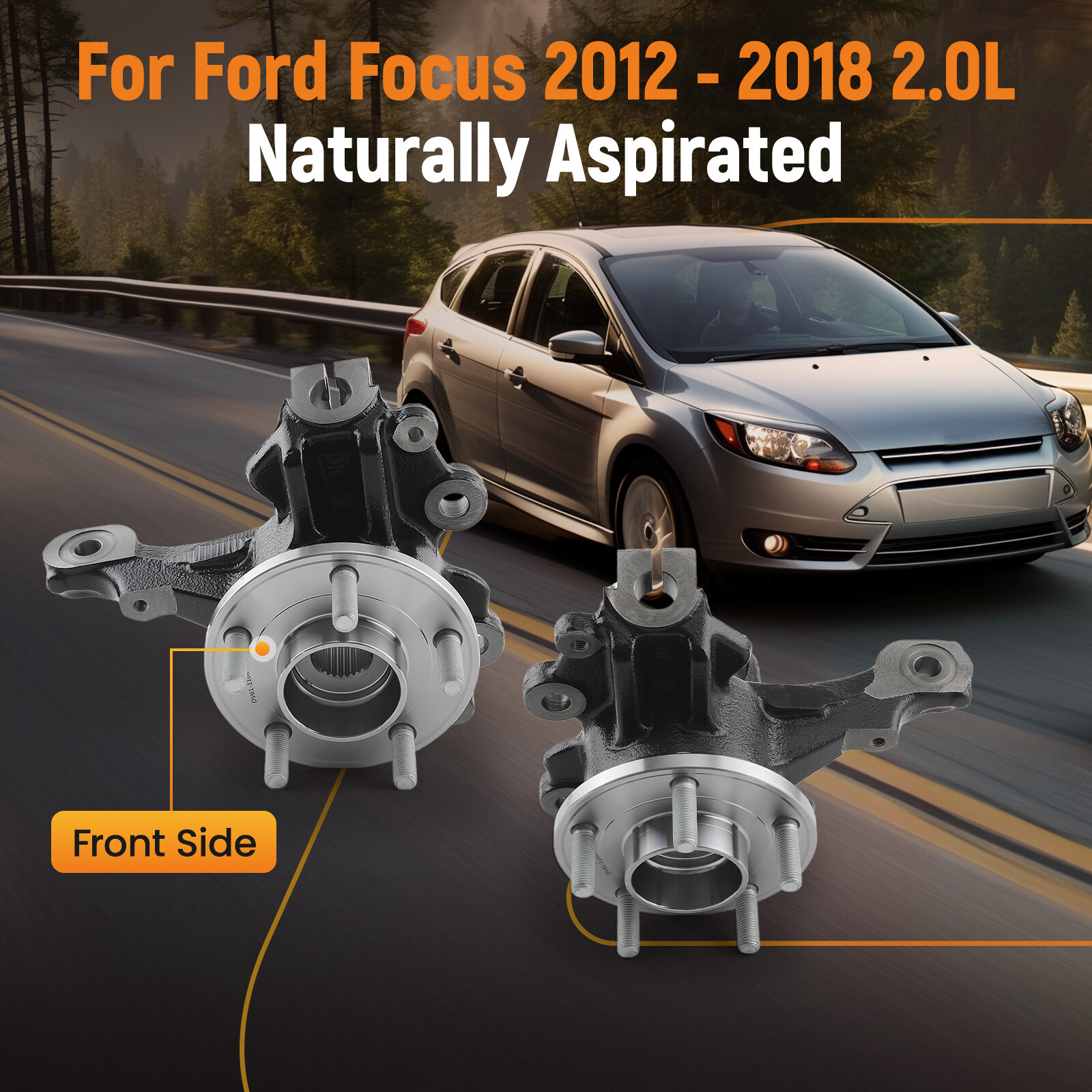 Pair Front Steering Knuckle&Wheel Bearing Hub Assembly Black For Ford Focus 2.0L