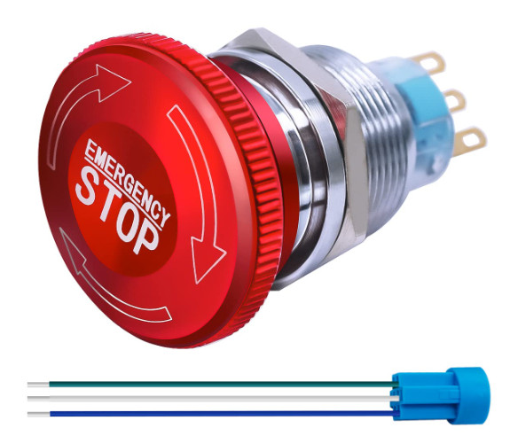 22mm Stainless Steel Metal Latching Emergency Stop Push Button Switch with Conne
