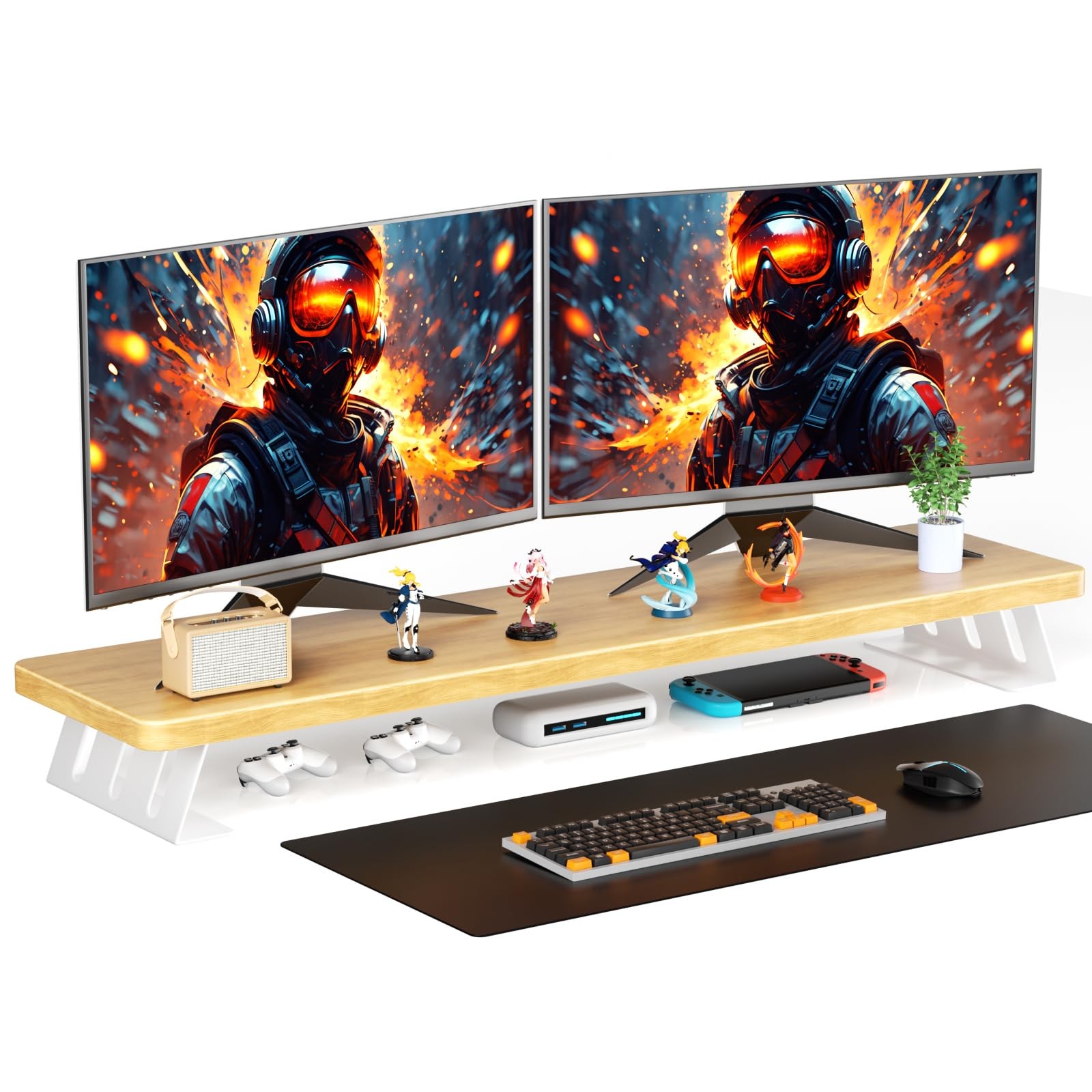 Dual Monitor Stand Riser, 39 Inch Large Wood Monitor Stands for 2 Monitors, D...