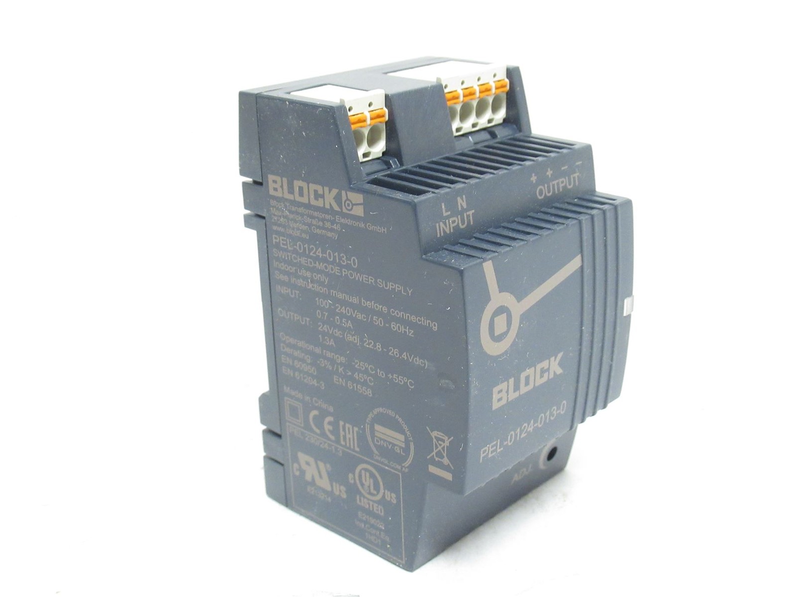 241862 New-No Box; Block PEL-0124-013-0 Power Supply 100-240VAC In; 24VDC Out
