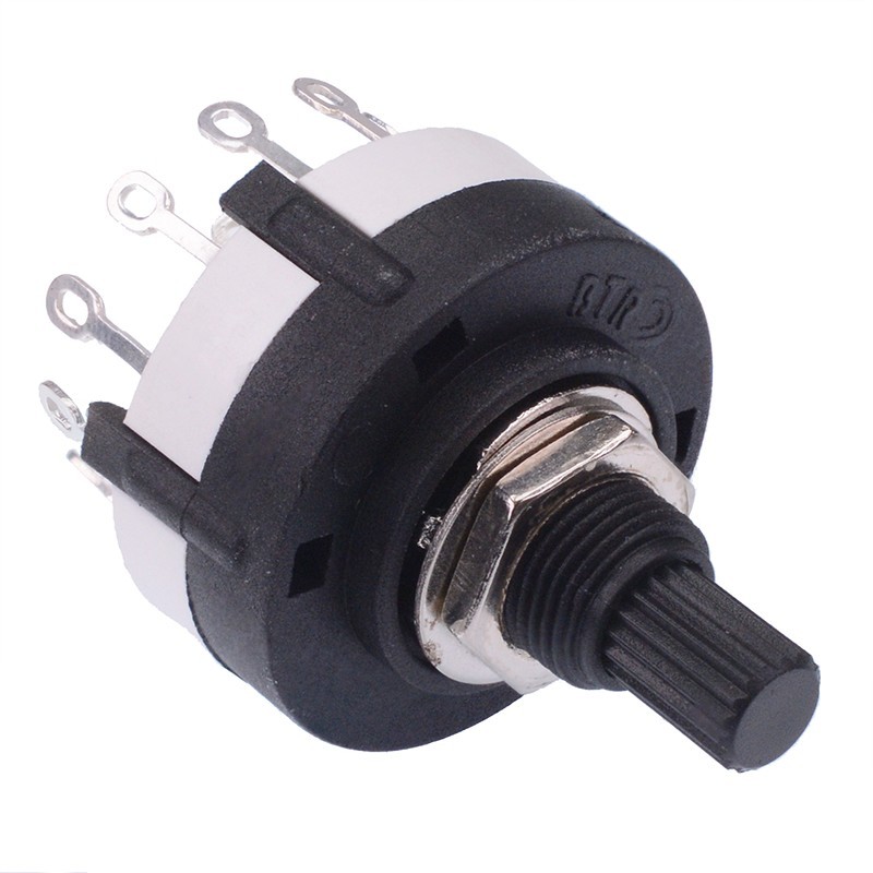 1, 2, 3, 4 Pole Rotary Switch Splined Shaft Solder or PCB Terminals