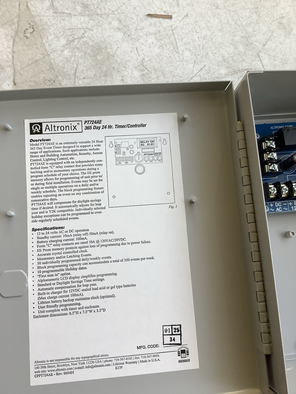 Altronix PT724AE 365-Day Timer Controller 12VDC/24VDC Grey Enclosure