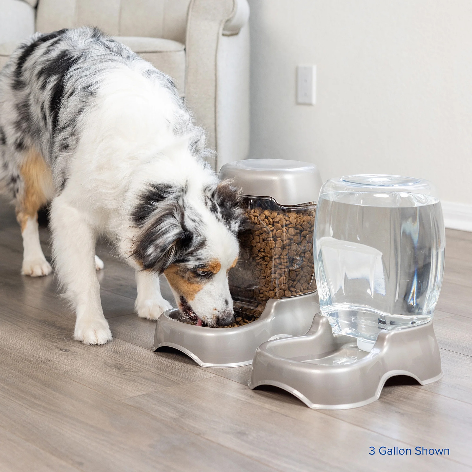 3 Gallon Gravity Water Bowl for Pets Blue Silver