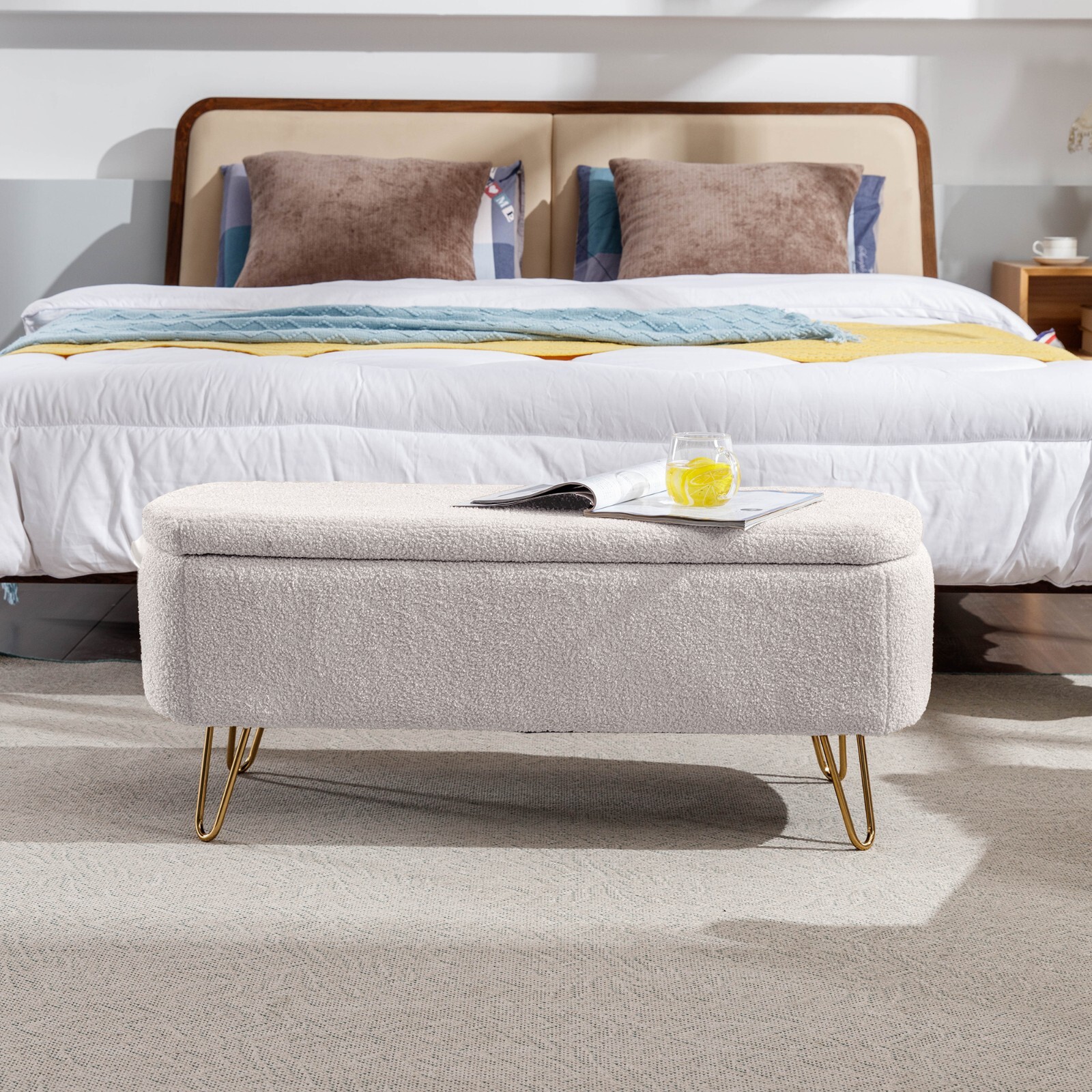 39" Storage Ottoman Bench Bedroom Modern Footrest Stool Seat Hallway Metal Leg