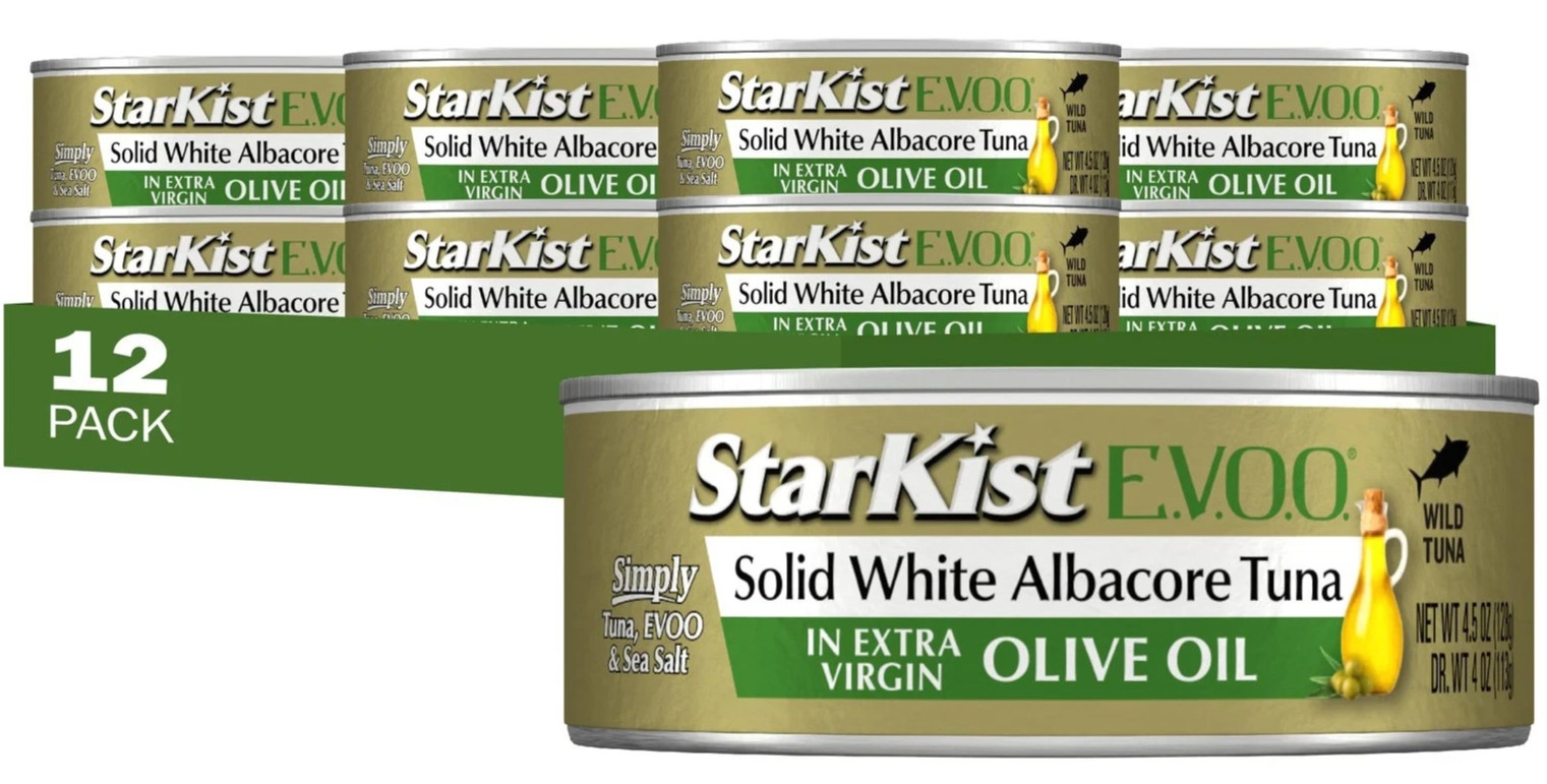 E.V.O.O. Solid White Albacore Tuna in Extra Virgin Olive Oil, 4.5 Oz, Pack of 12
