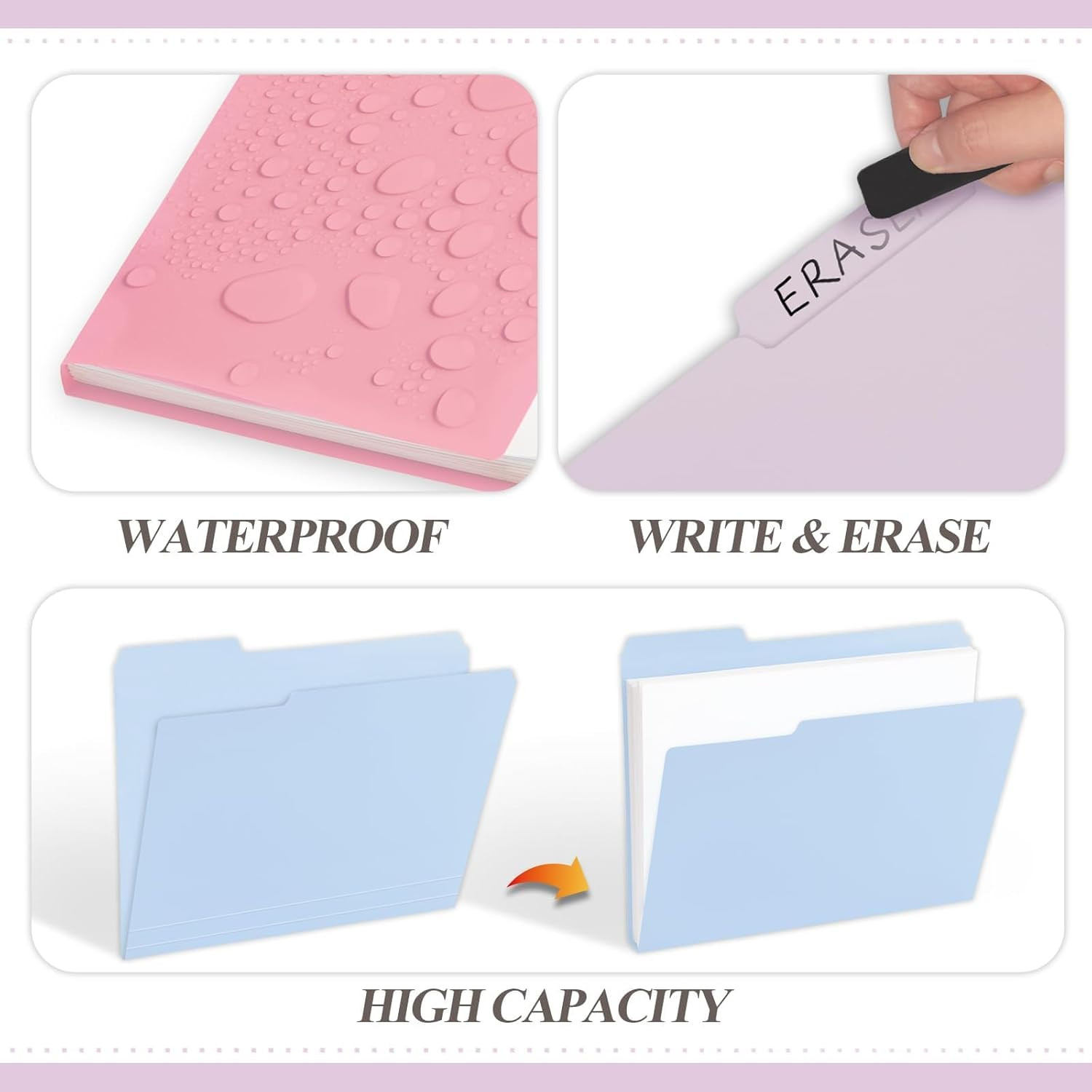 30 Pack Plastic File Folders Heavy Weight, Poly Colored File Folders 1/3-Cut Tab