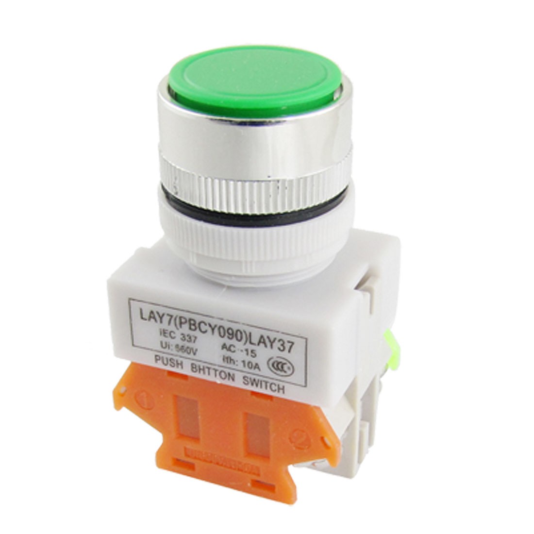 AC 660V 10A Round Green Sign Momentary Push Button Switch 22mm 7/8" 1 N/O 1 N/C