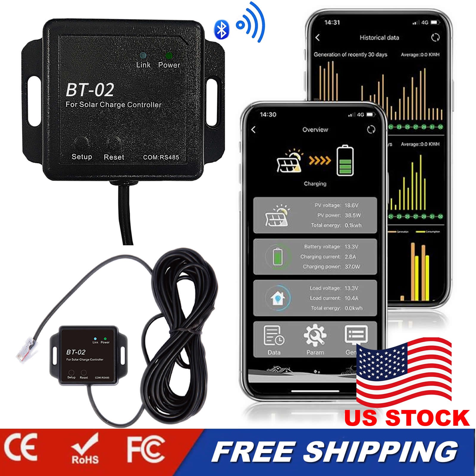 BT-02 Bluetooth Monitor Module For Solar Controller Bluetooth Adapter Wirelessly