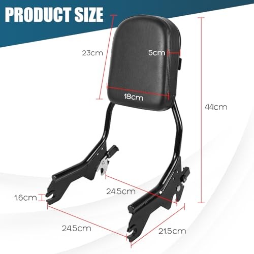 Passenger Upright Sissy Bar With Pad Docking Hardware Kit Compatible Backrest